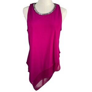 L.‎ Levine Embellished Neck Sleeveless Asymmetric Hem Magenta Tank Top